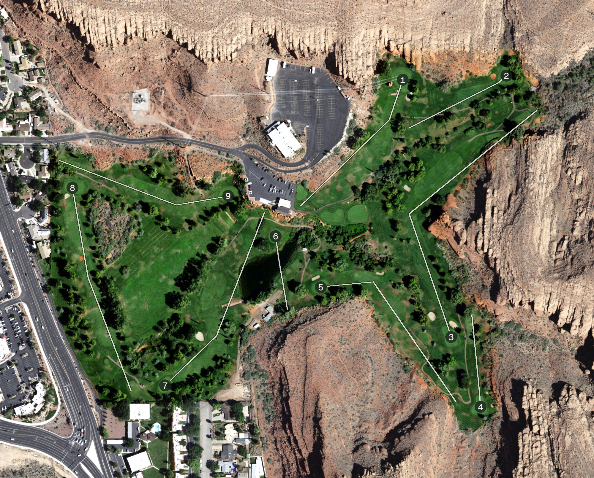 Aerial view of Dixie Red Hills Golf Club, UT