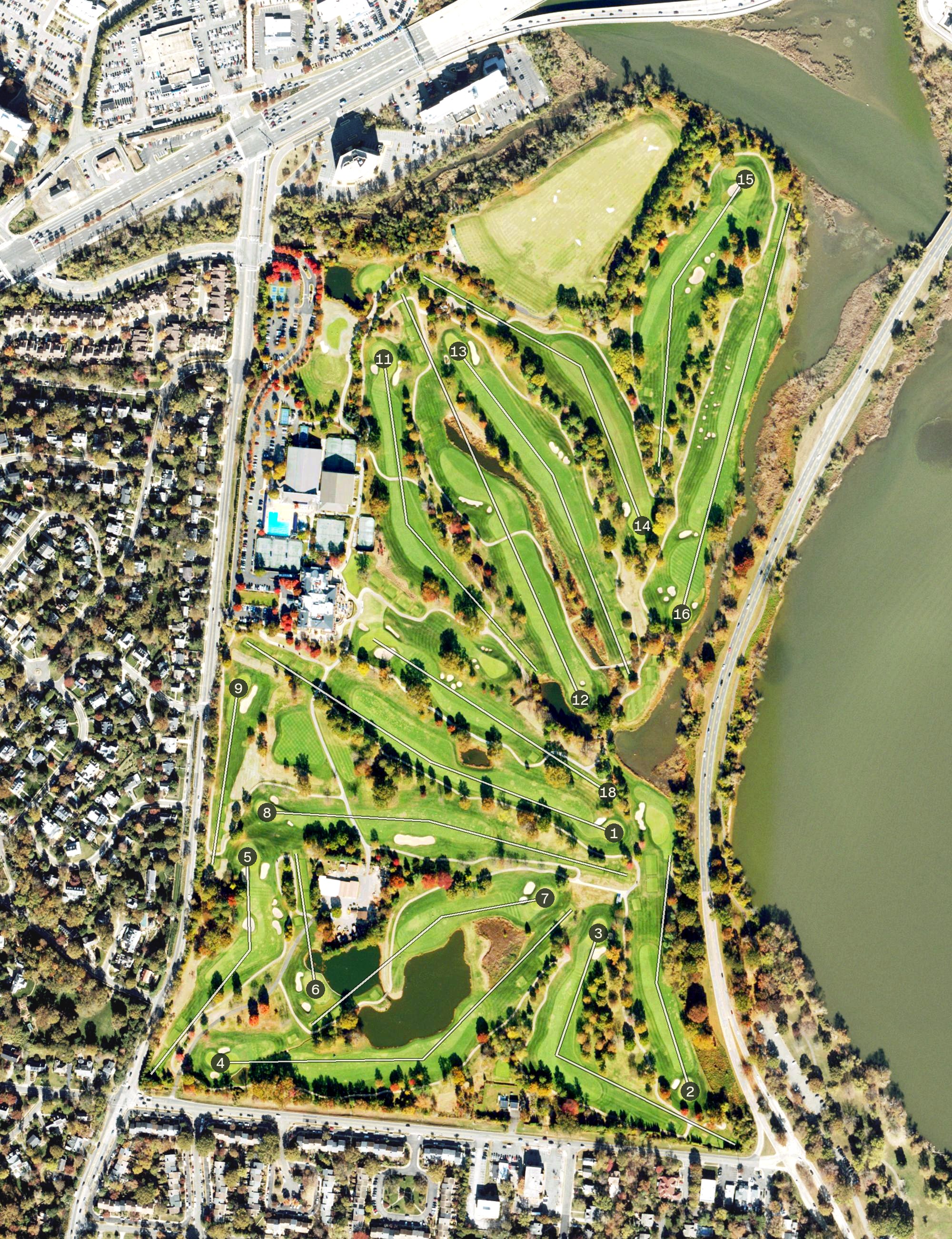 Aerial view of Belle Haven Country Club, VA