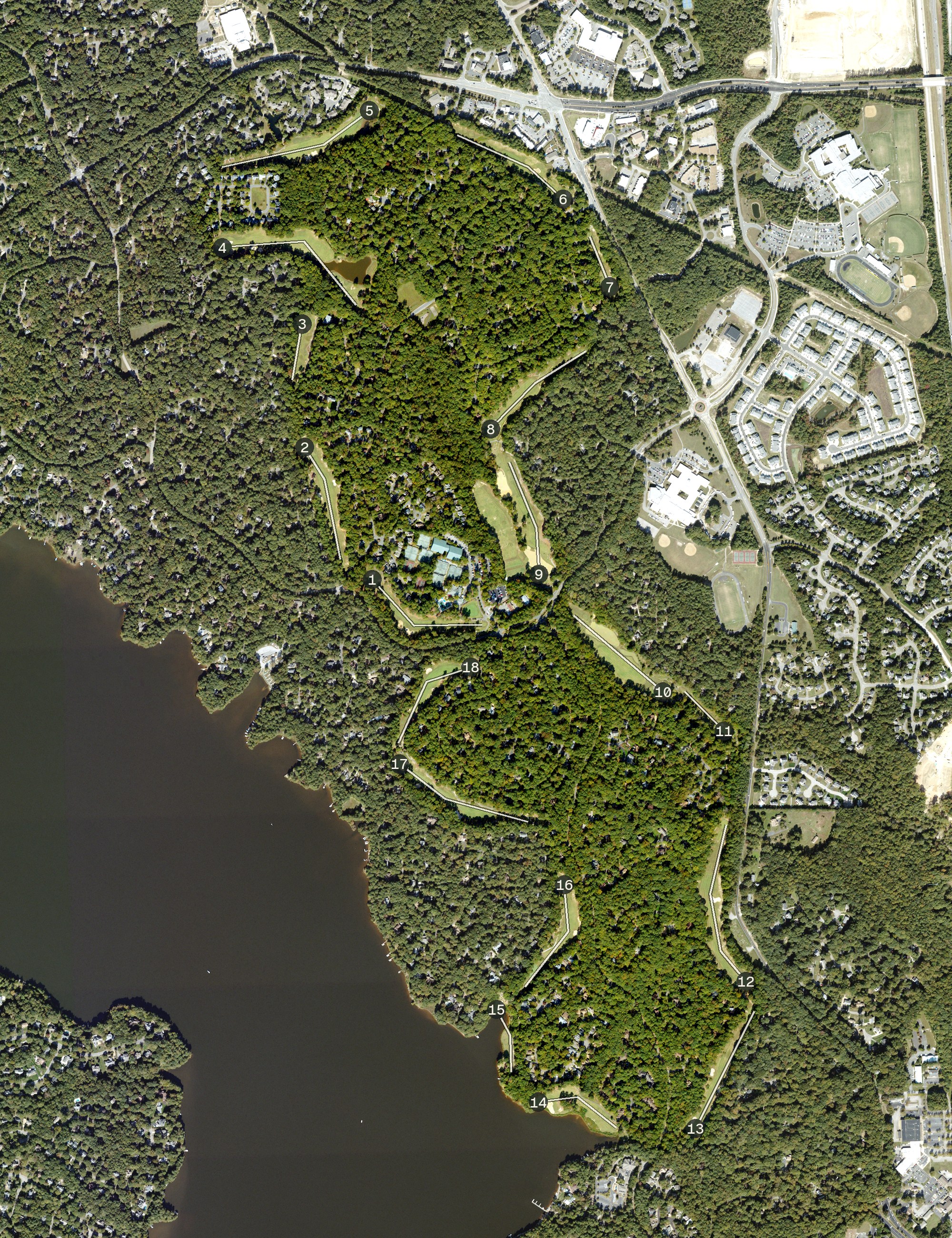 Aerial view of Brandermill Country Club, VA