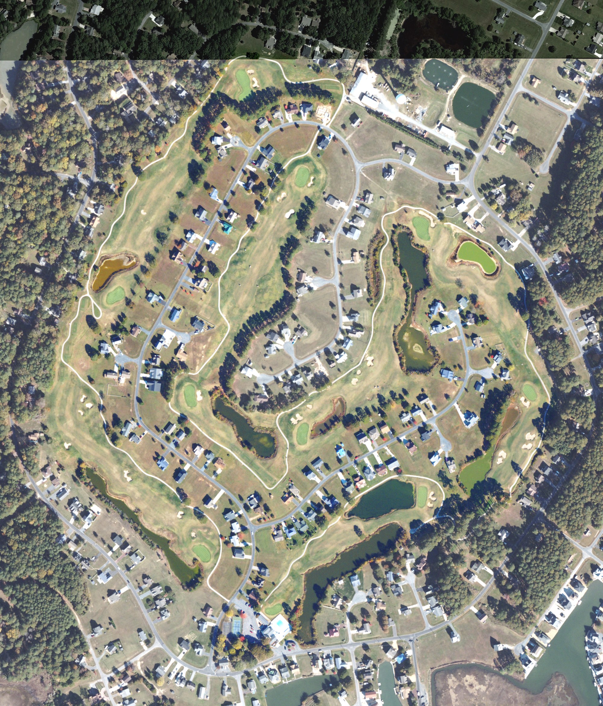 Aerial view of Captain's Cove Golf and Yacht Club, VA