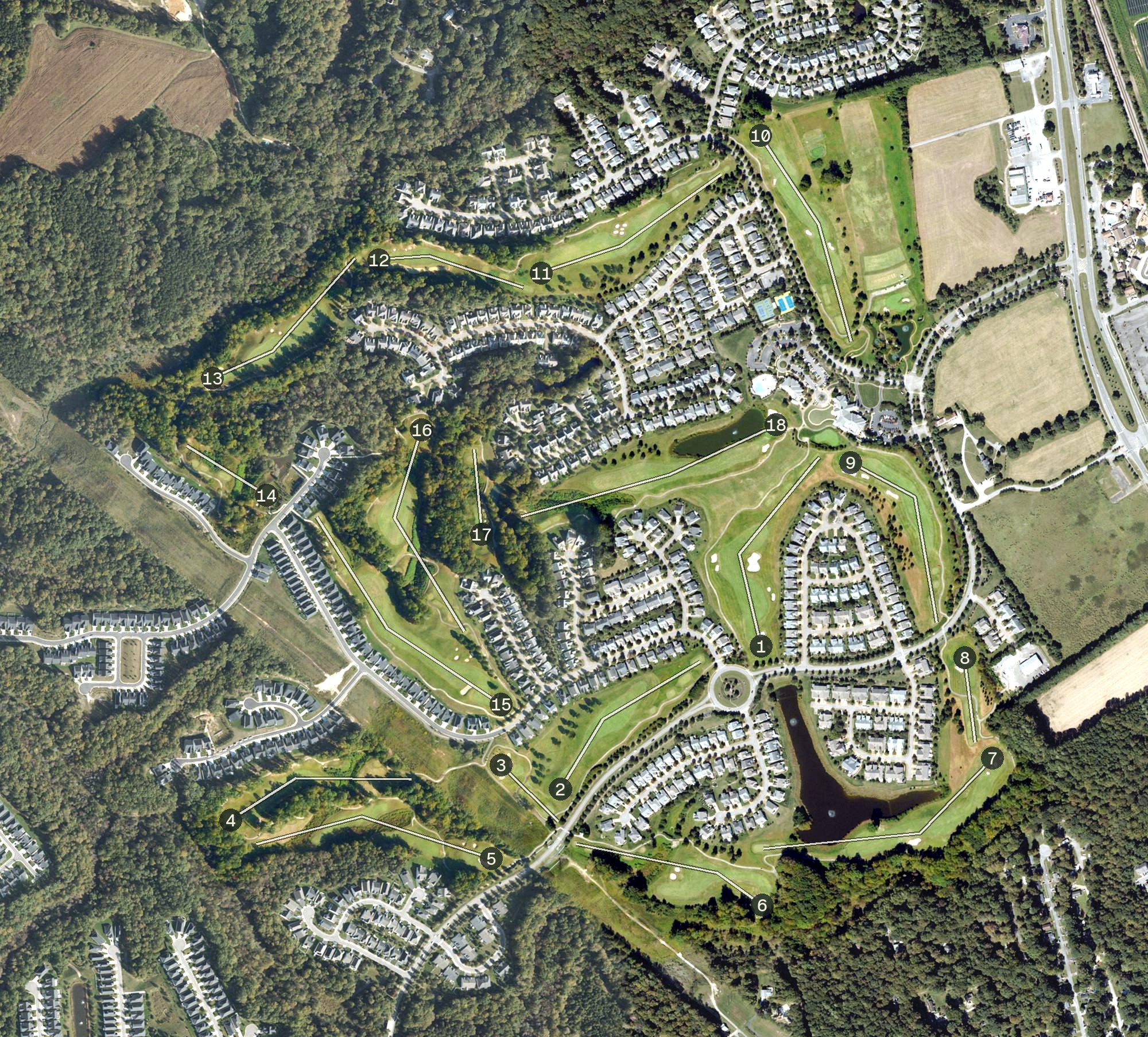 Aerial view of Colonial Heritage Golf Club, VA