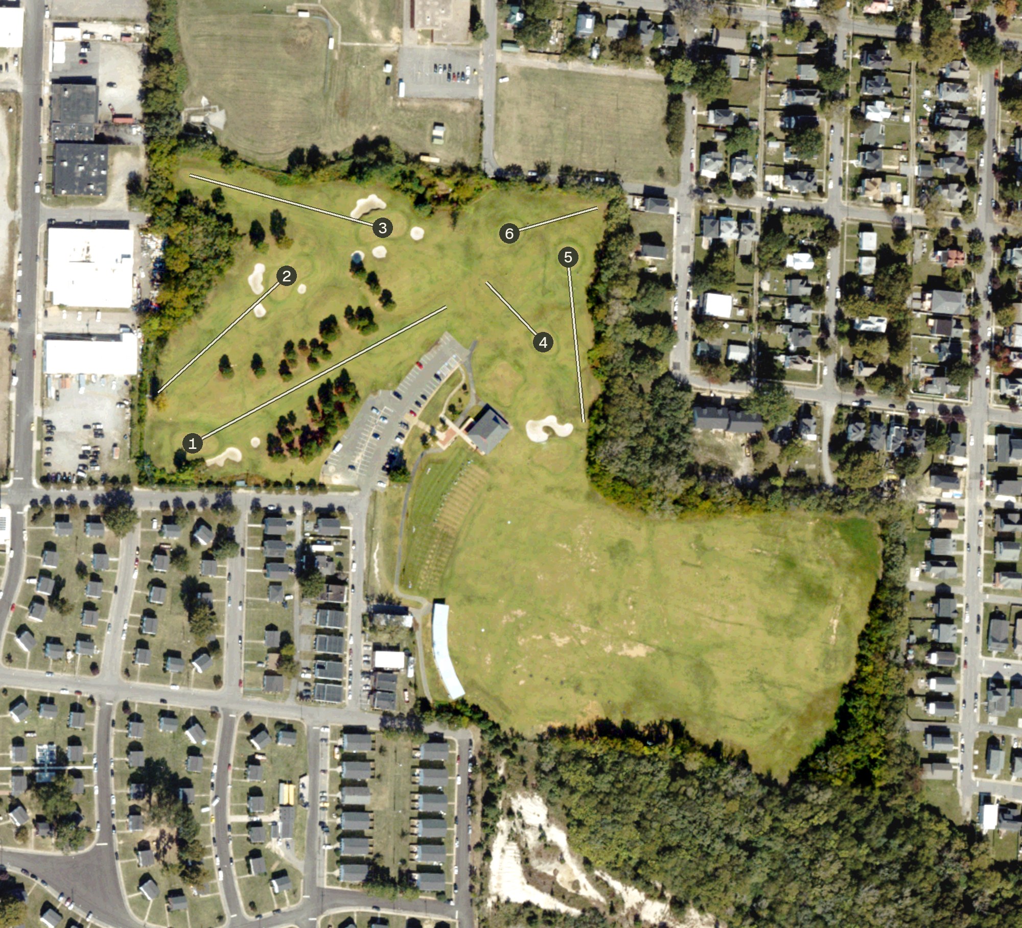 Aerial view of Elson Redmond Memorial Driving Range, VA