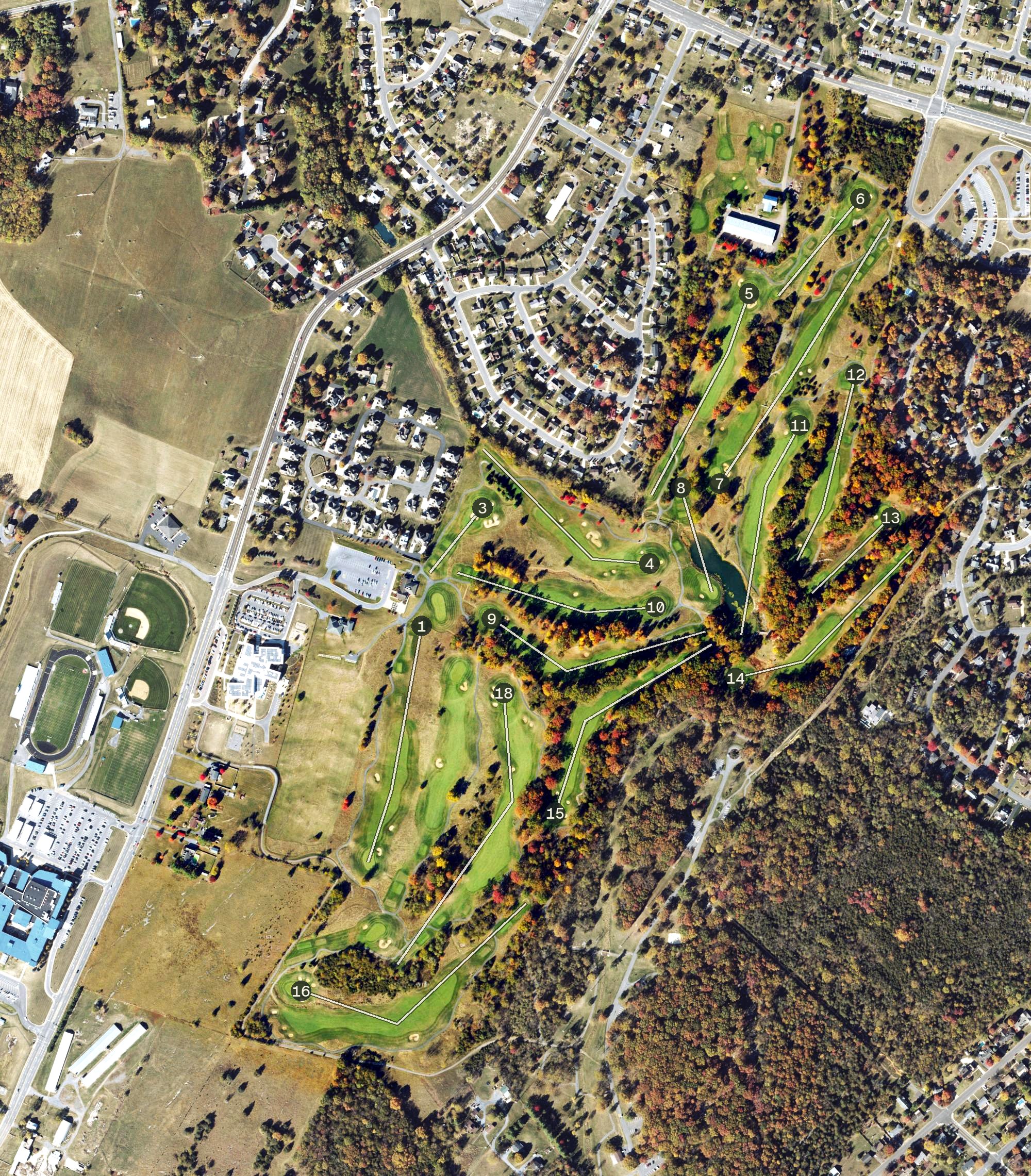 Aerial view of Heritage Oaks Golf Course, VA