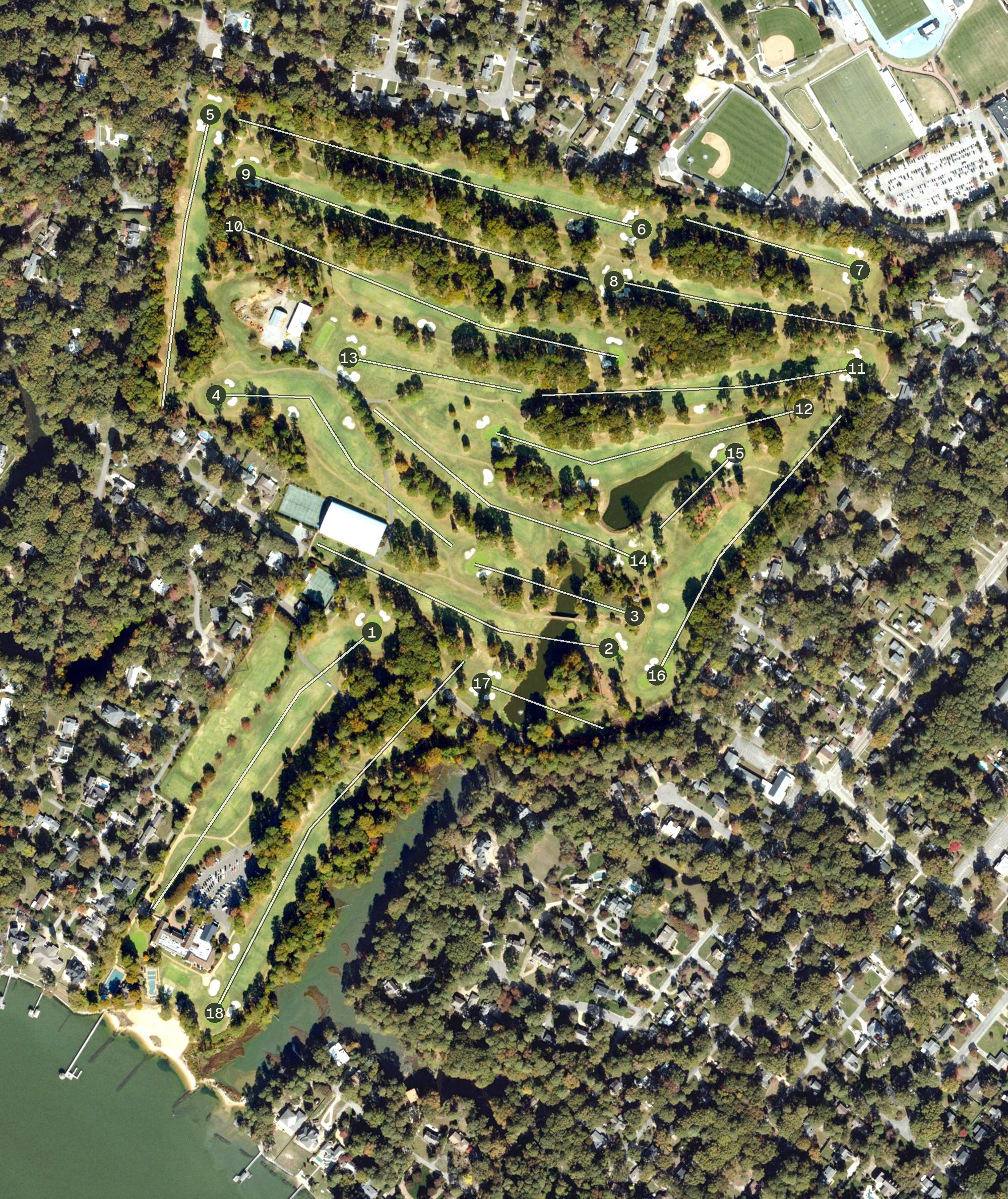 Aerial view of James River Country Club, VA