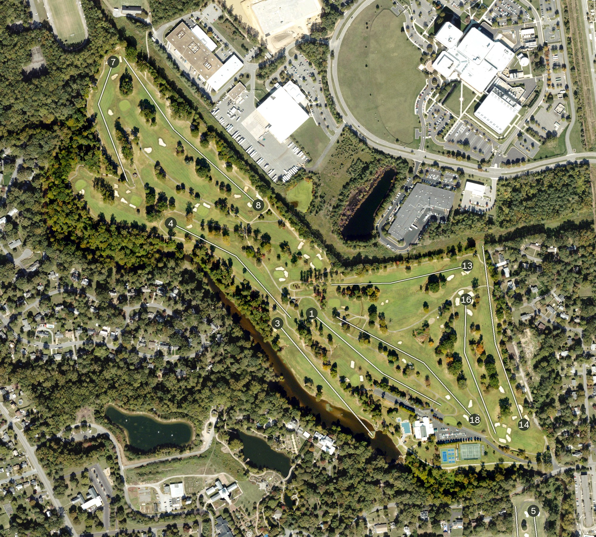 Aerial view of Jefferson Lakeside Country Club, VA
