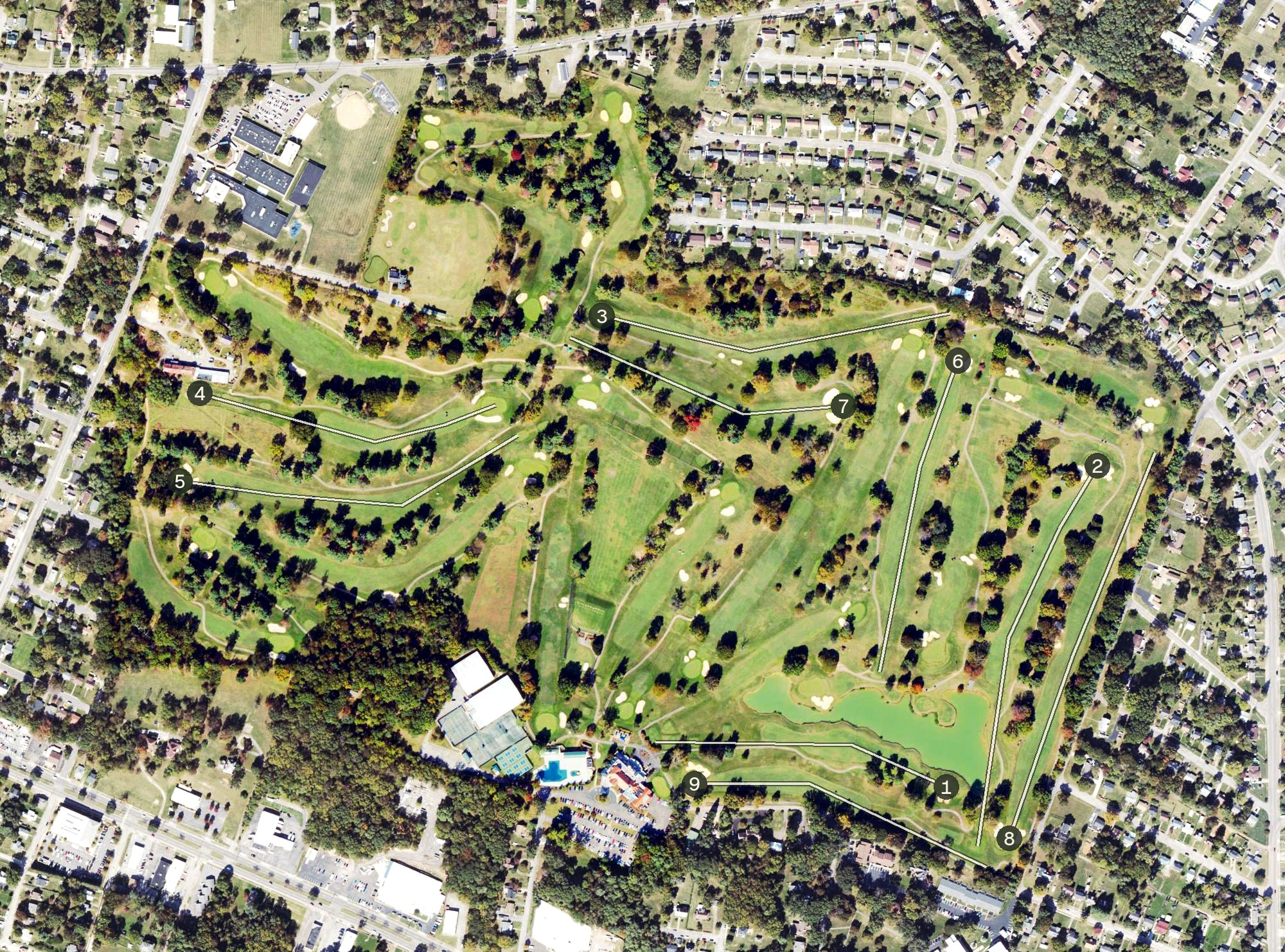 Aerial view of Roanoke Country Club, VA