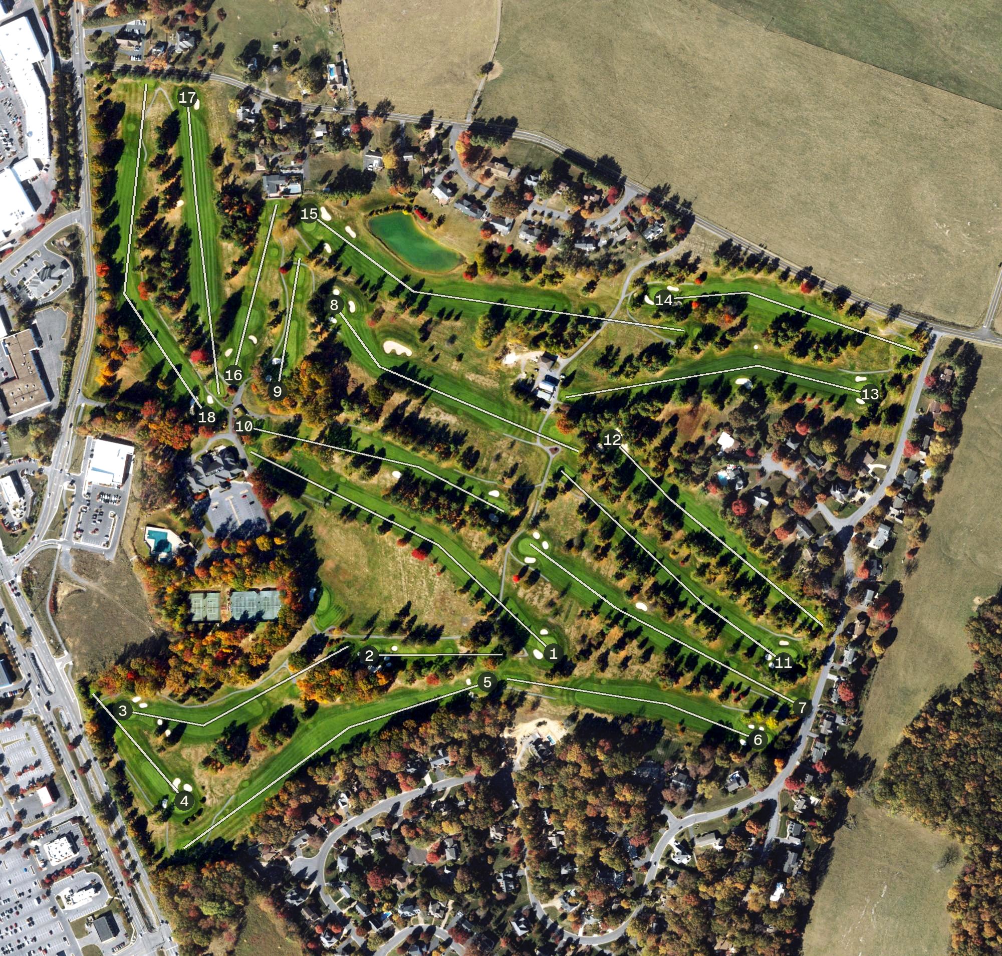 Aerial view of Spotswood Country Club, VA