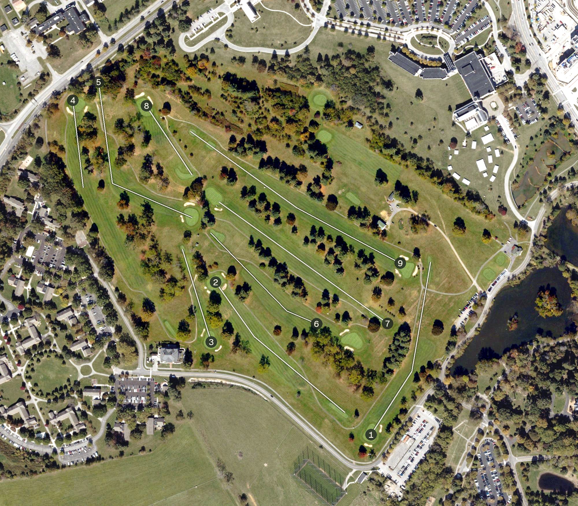 Aerial view of Virginia Tech Golf Course, VA