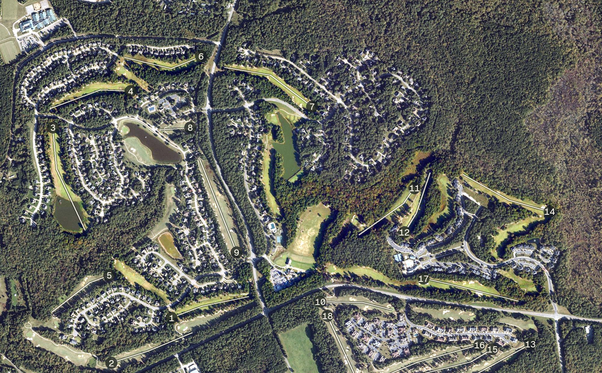 Aerial view of Williamsburg National Golf Club - The Jamestown Course, VA