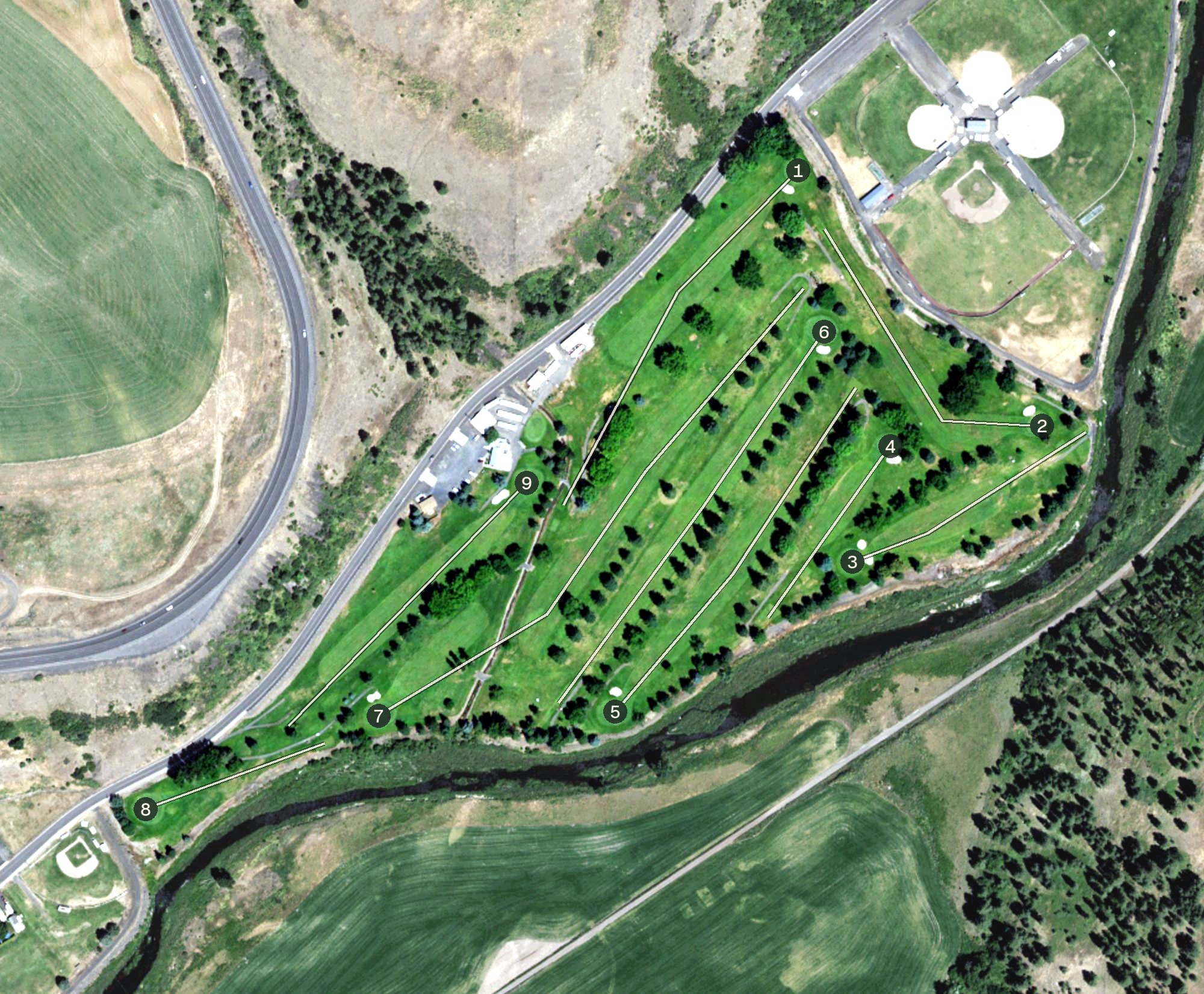 Aerial view of Colfax Golf and Country Club, WA