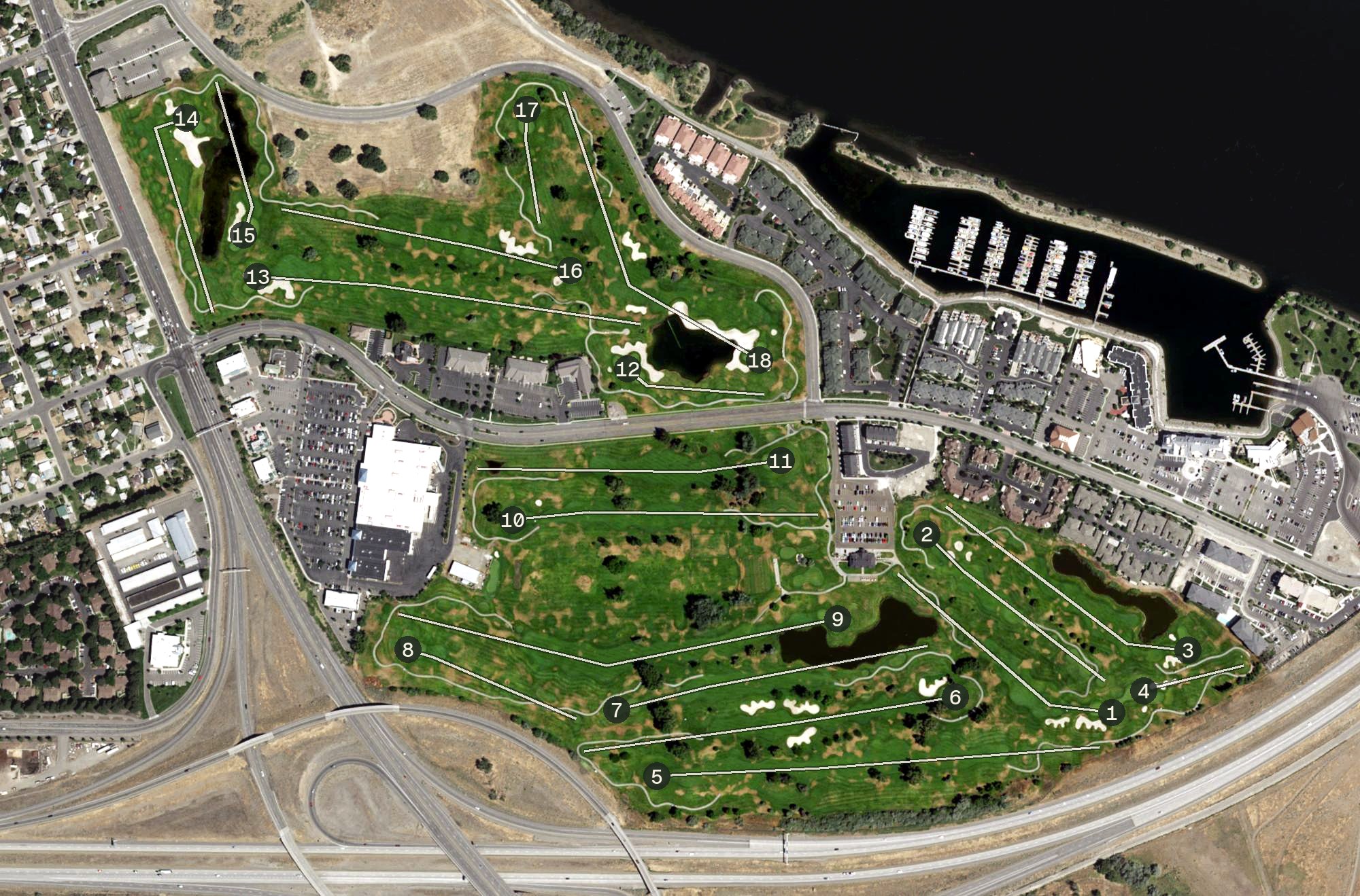 Aerial view of Columbia Point Golf Course, WA