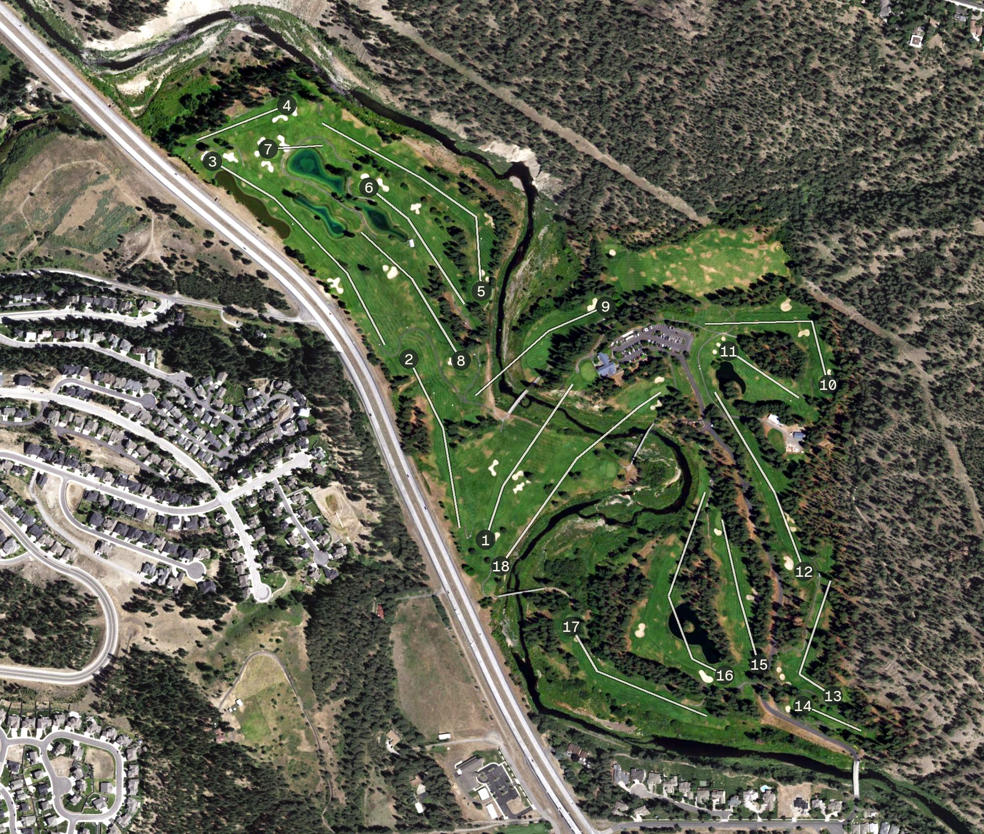 Aerial view of Creek at Qualchan Golf Course, WA