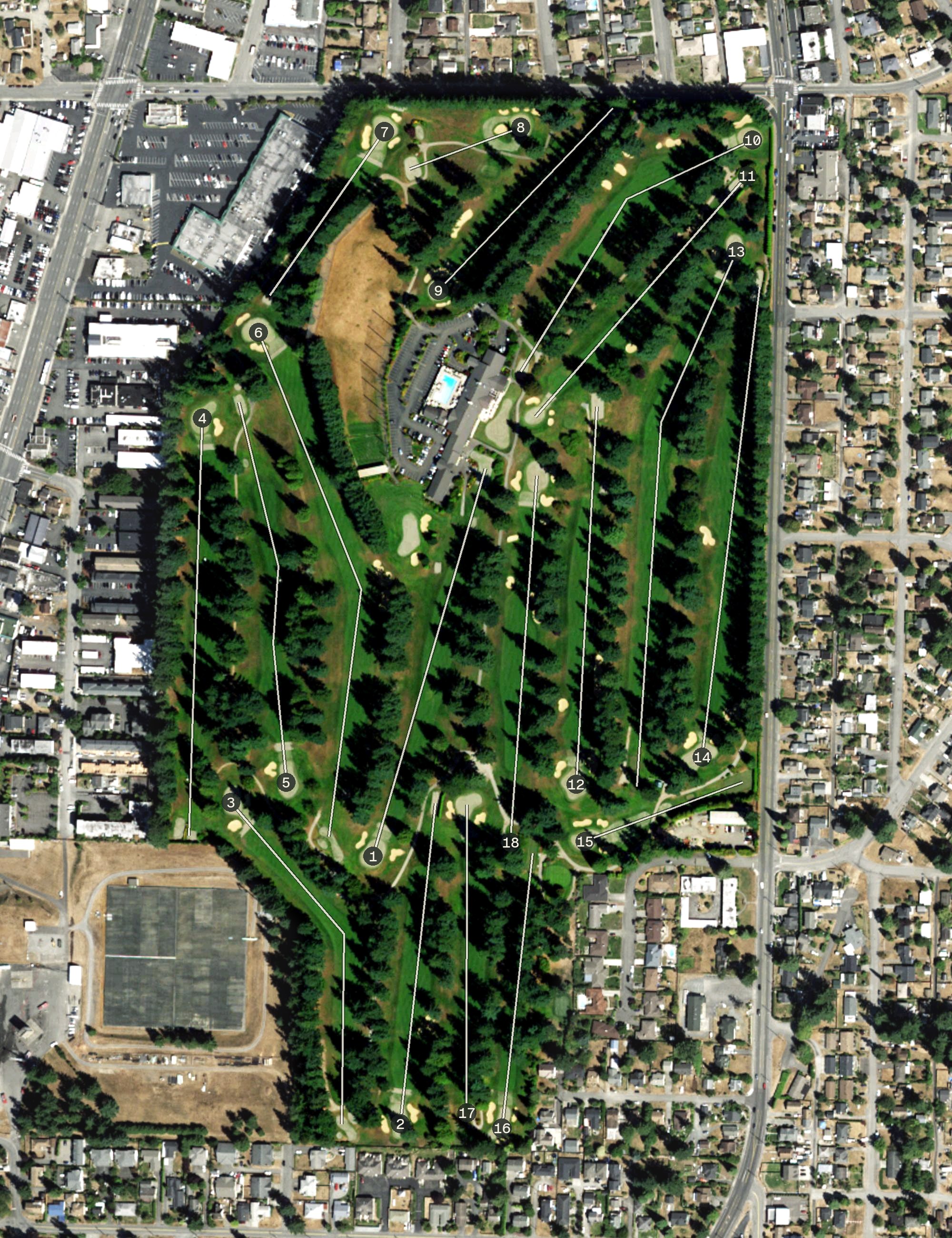 Aerial view of Everett Golf and Country Club, WA