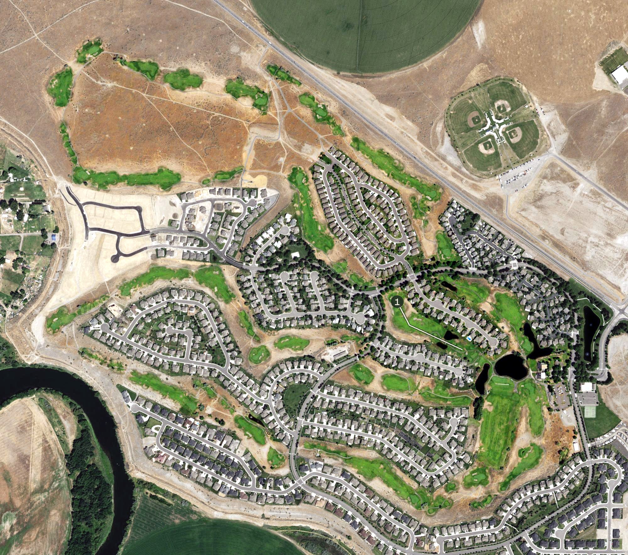 Aerial view of Horn Rapids Golf Club, WA