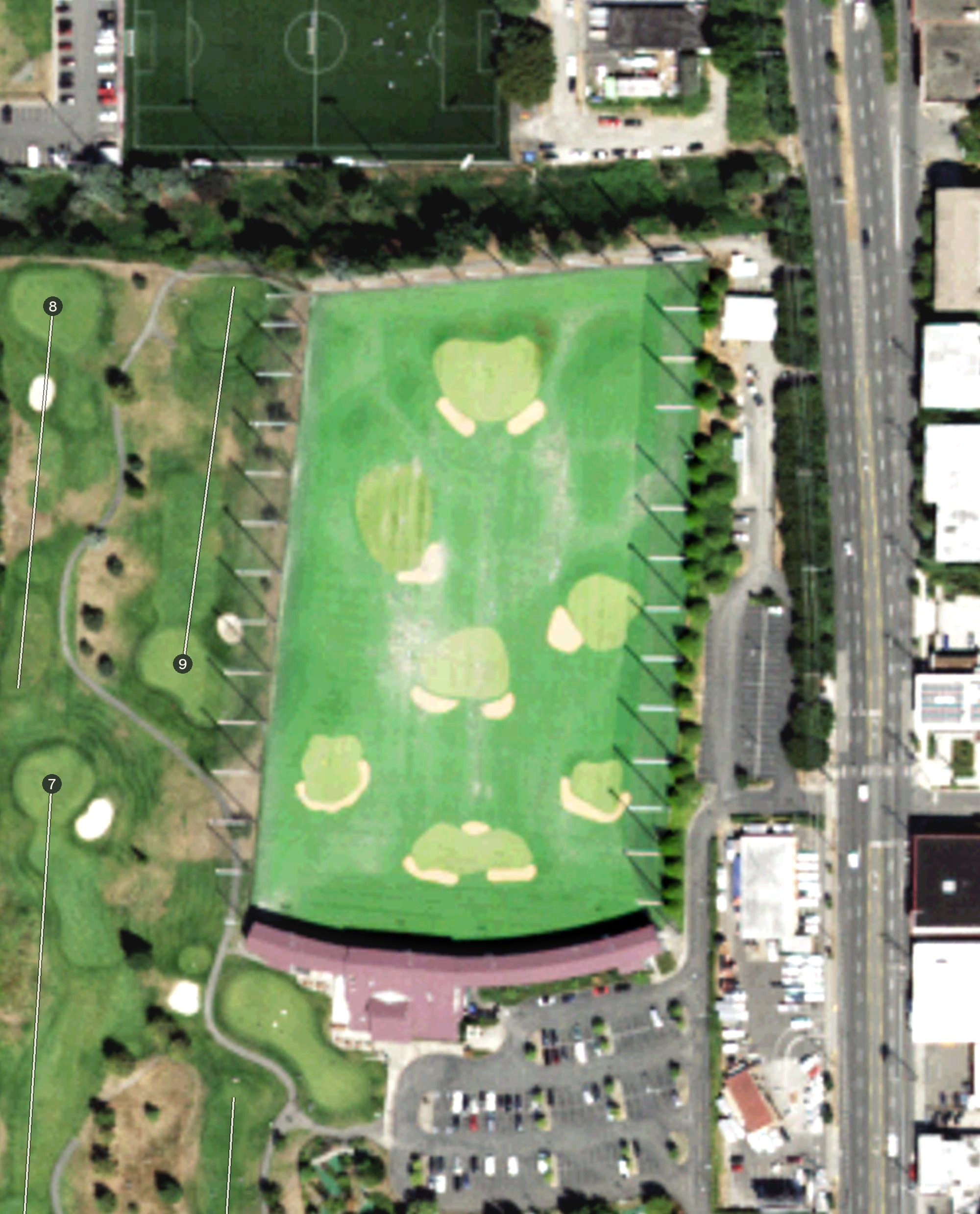 Aerial view of Interbay Family Golf Center Driving Range, WA
