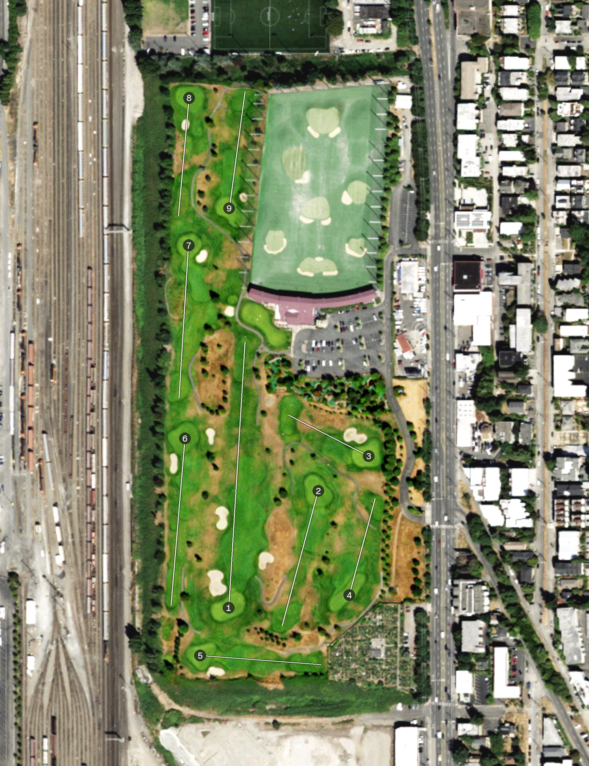 Aerial view of Interbay Family Golf Center, WA