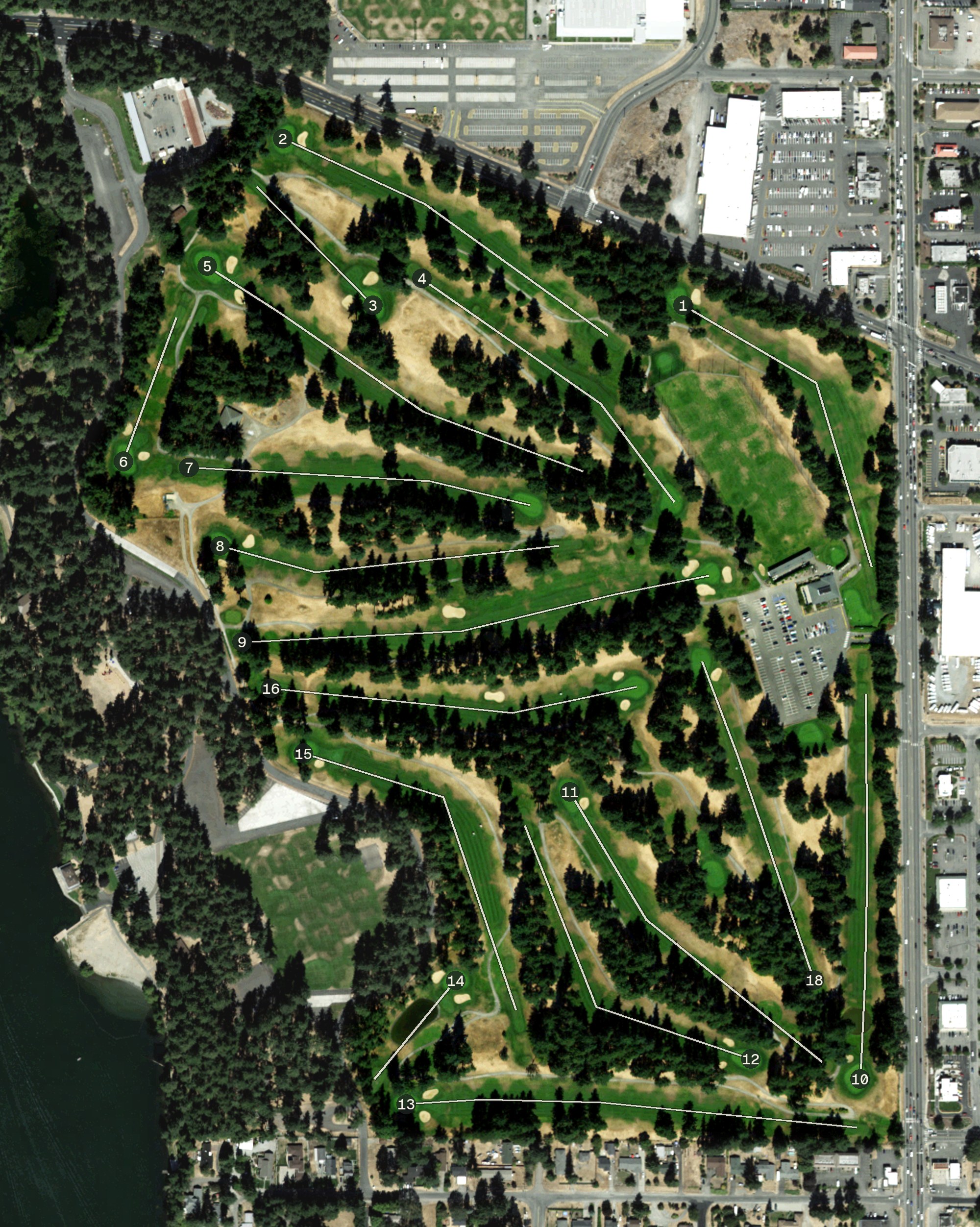 Aerial view of Lake Spanaway Golf Course, WA