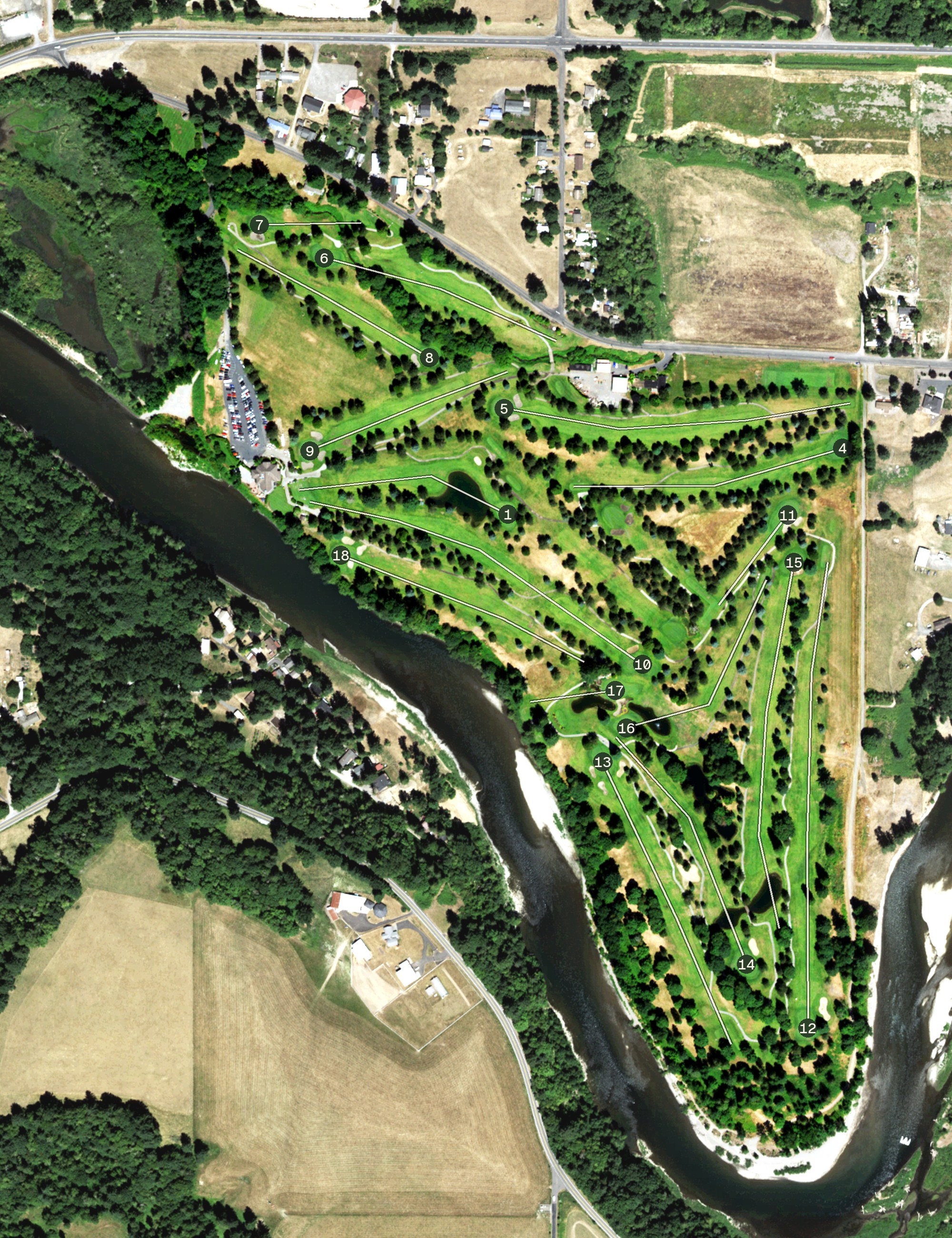Aerial view of Lewis River Golf Course, WA
