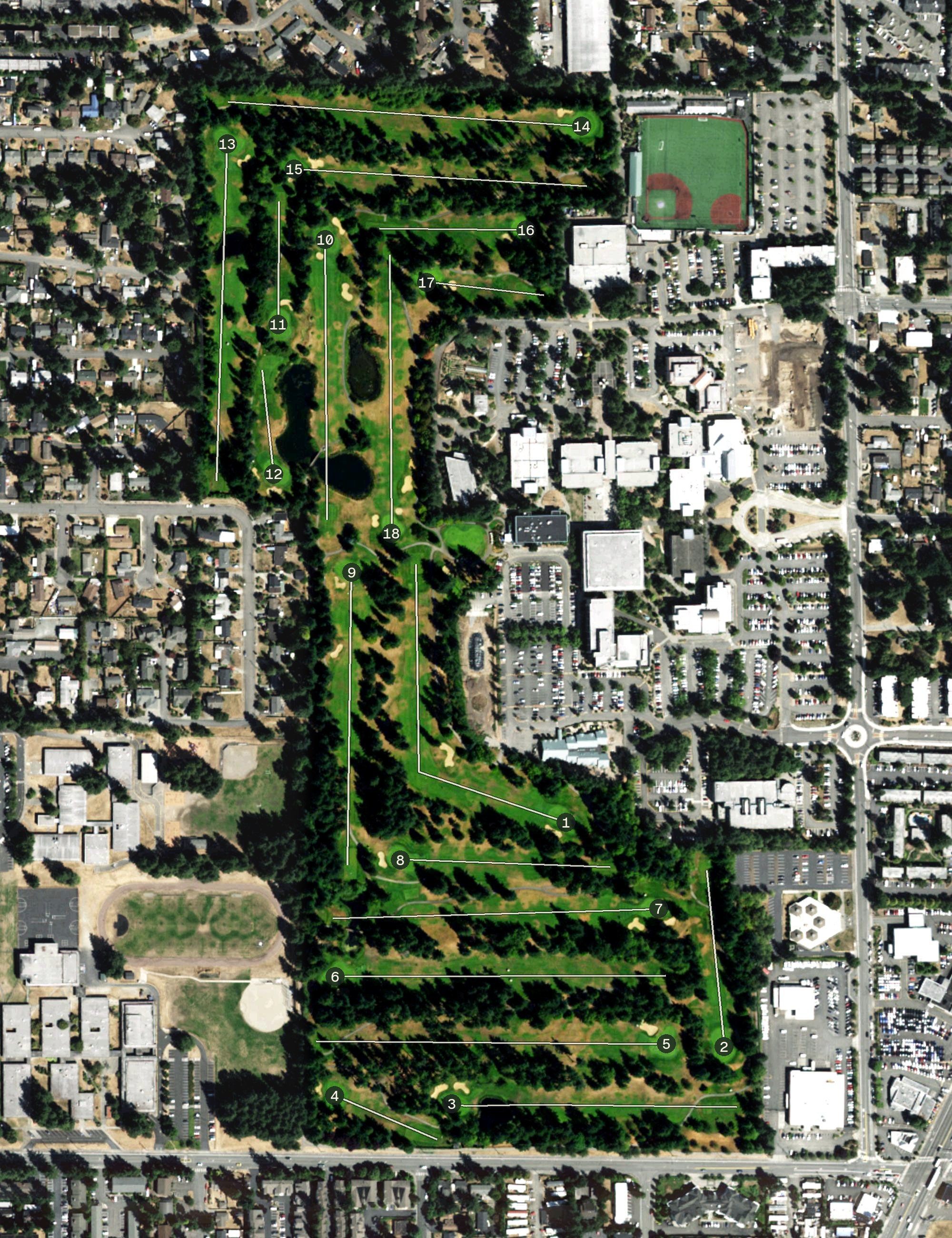 Aerial view of Lynnwood Municipal Golf Course, WA