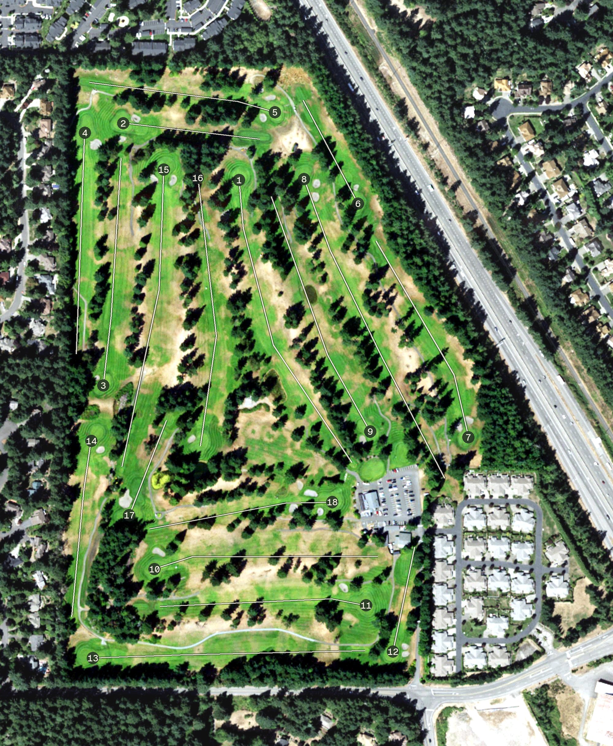 Aerial view of Madrona Links Golf Course, WA