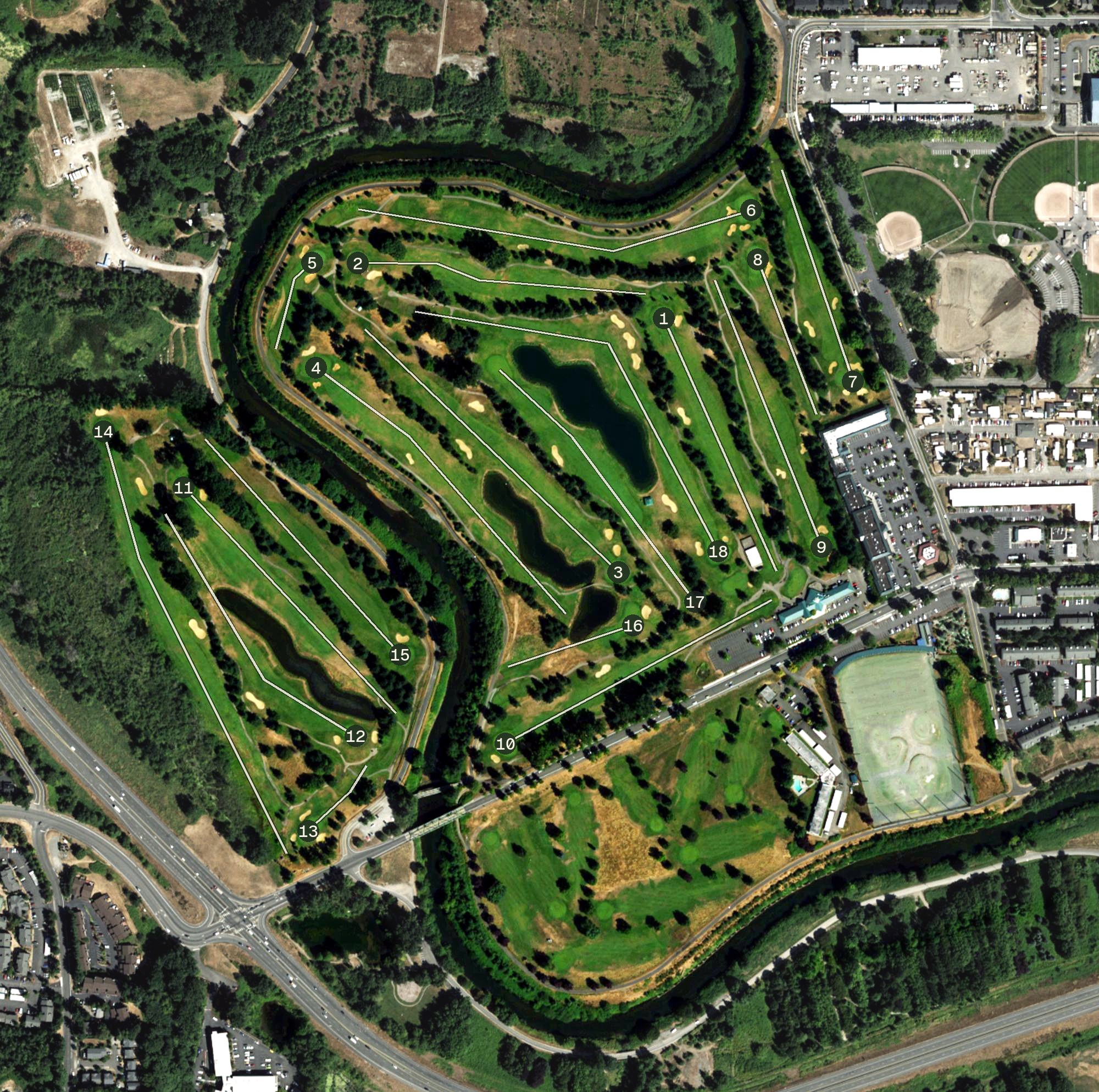 Aerial view of Riverbend Golf Complex, WA