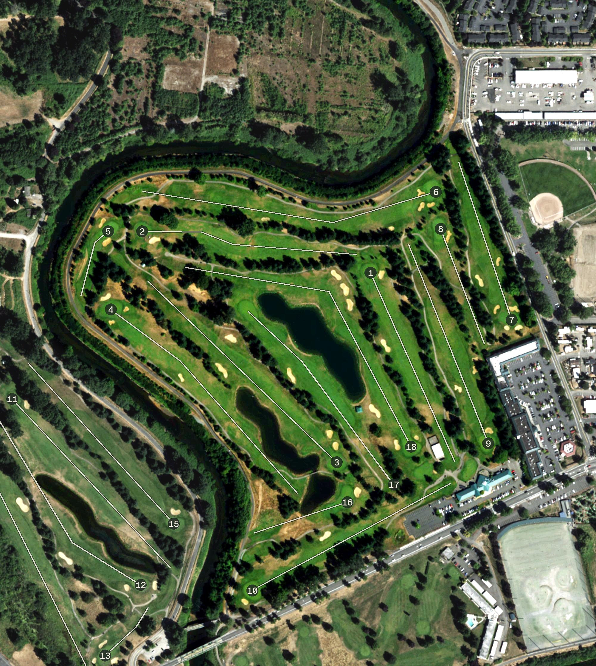 Aerial view of Riverbend Golf Course, WA