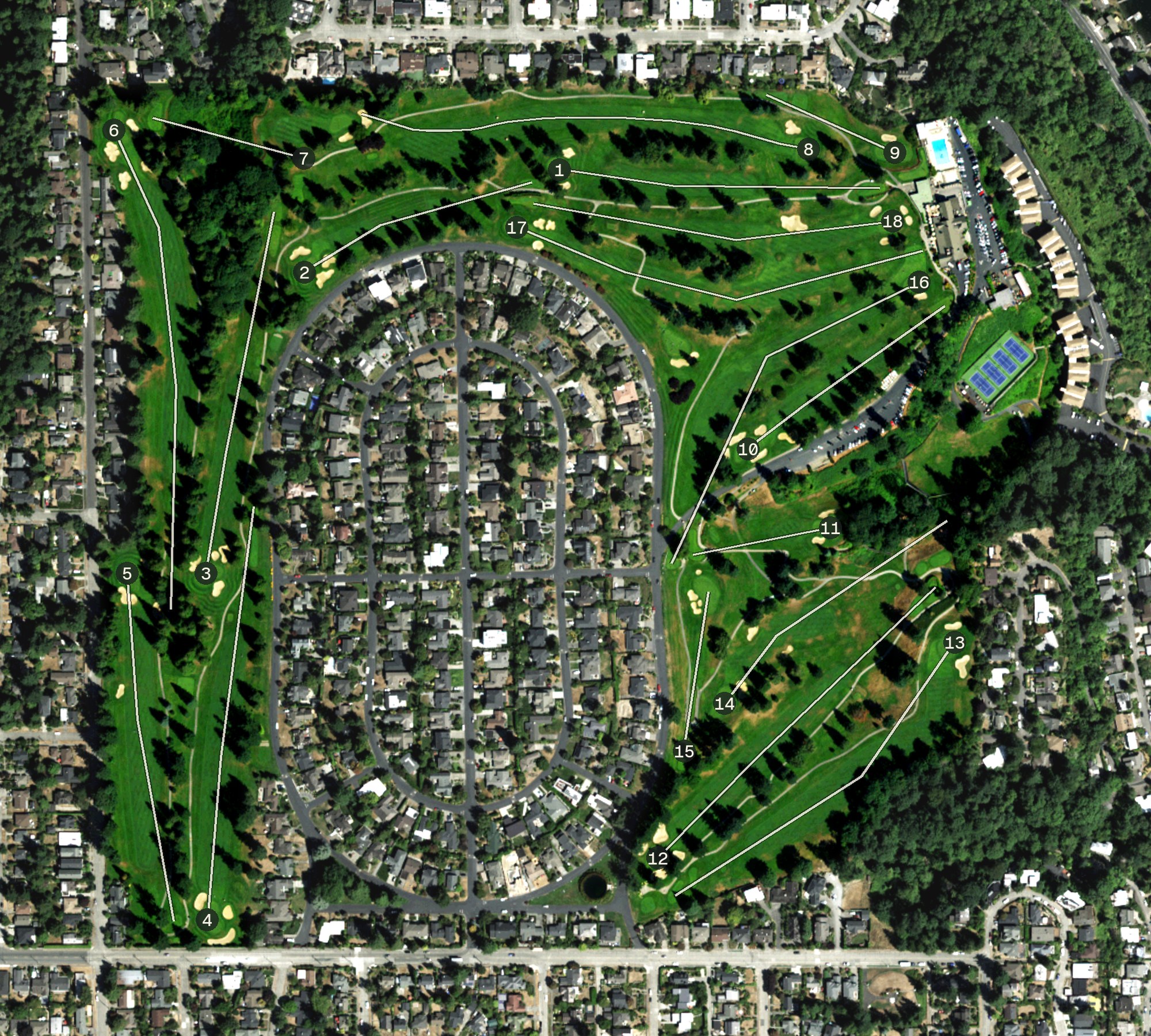 Aerial view of Sand Point Country Club, WA
