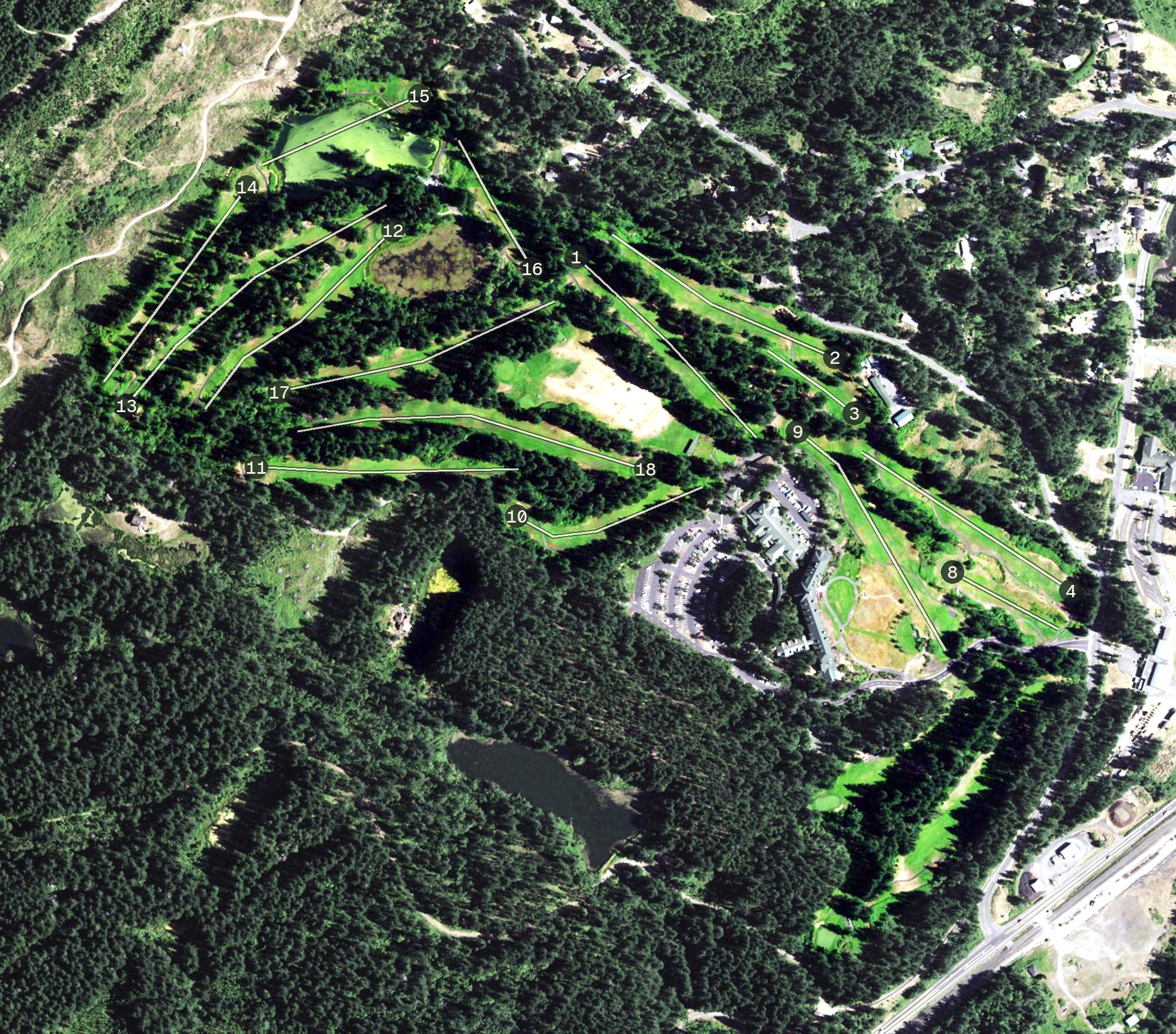 Aerial view of Skamania Lodge Golf Course, WA