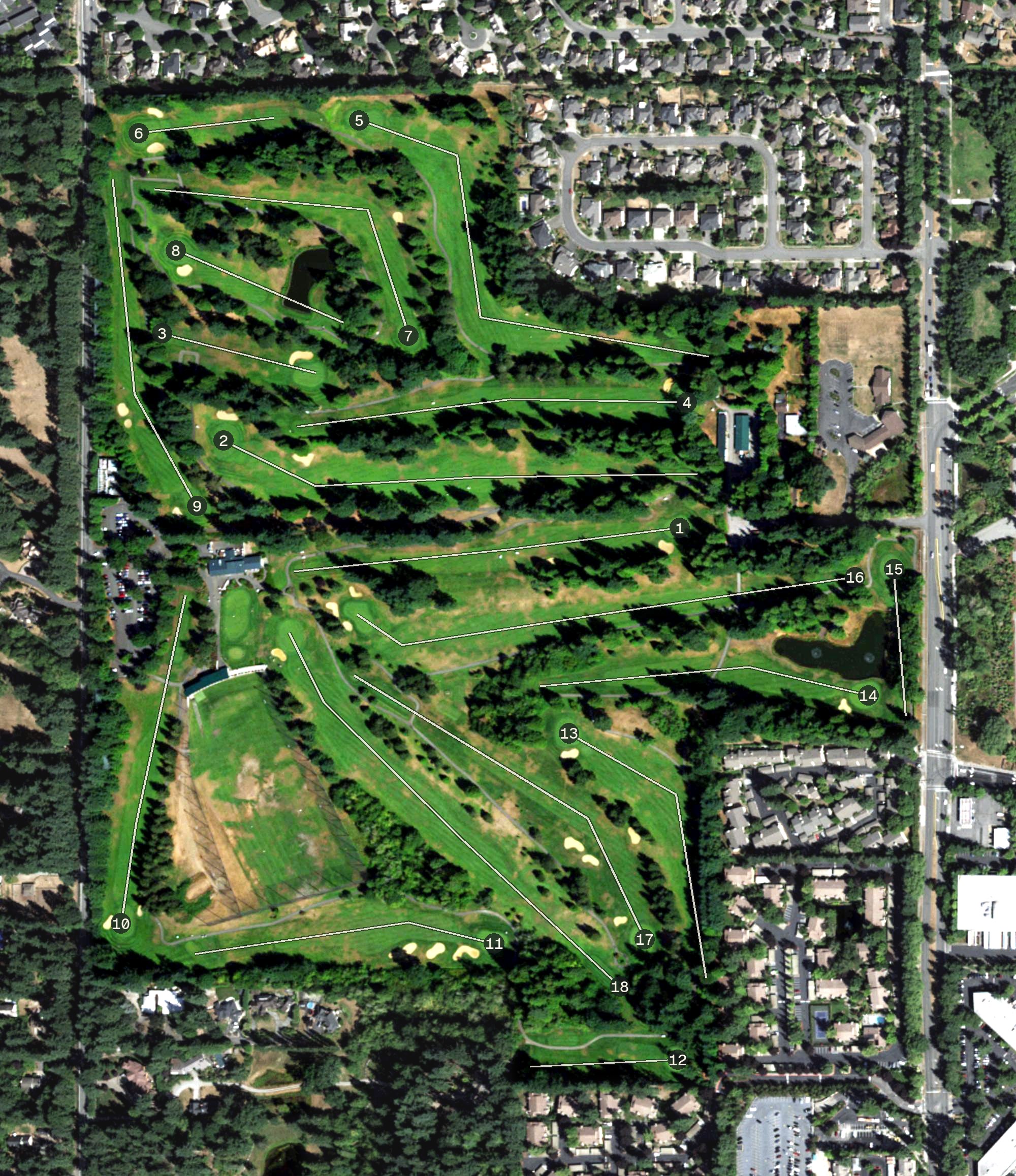 Aerial view of The Bellevue Golf Course, WA
