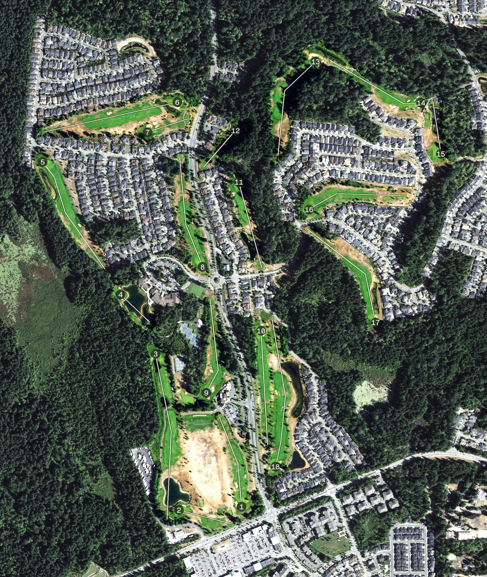 Aerial view of The Golf Club at Redmond Ridge, WA