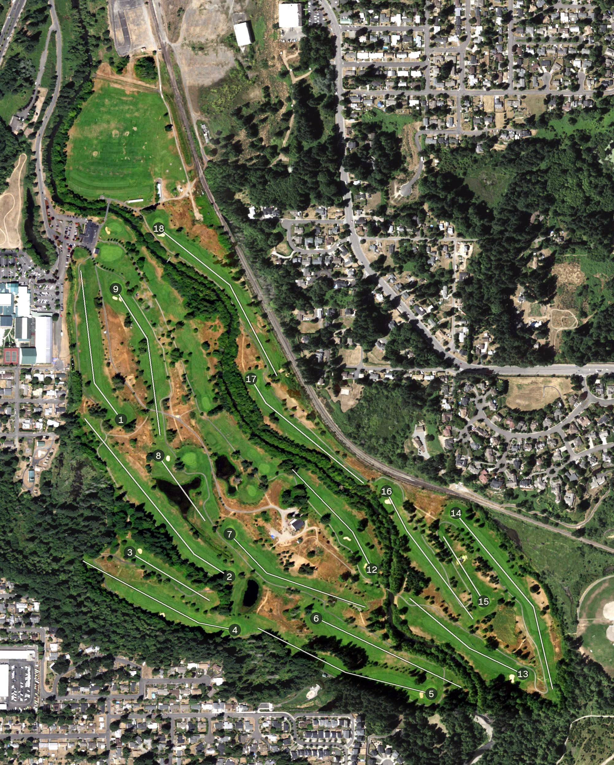 Aerial view of Tumwater Valley Golf Course, WA
