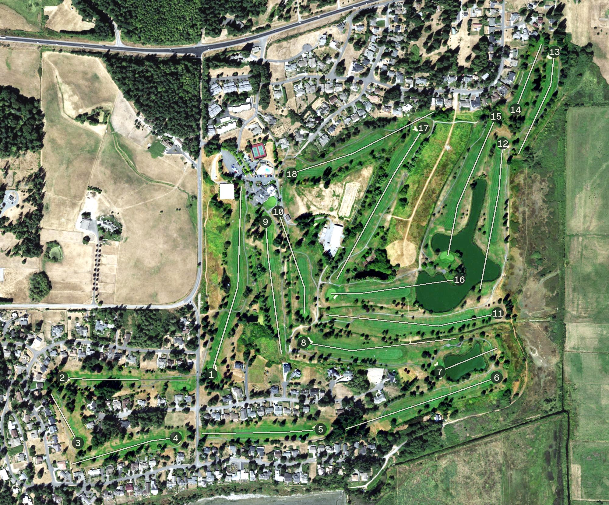 Aerial view of Useless Bay Golf and Country Club, WA