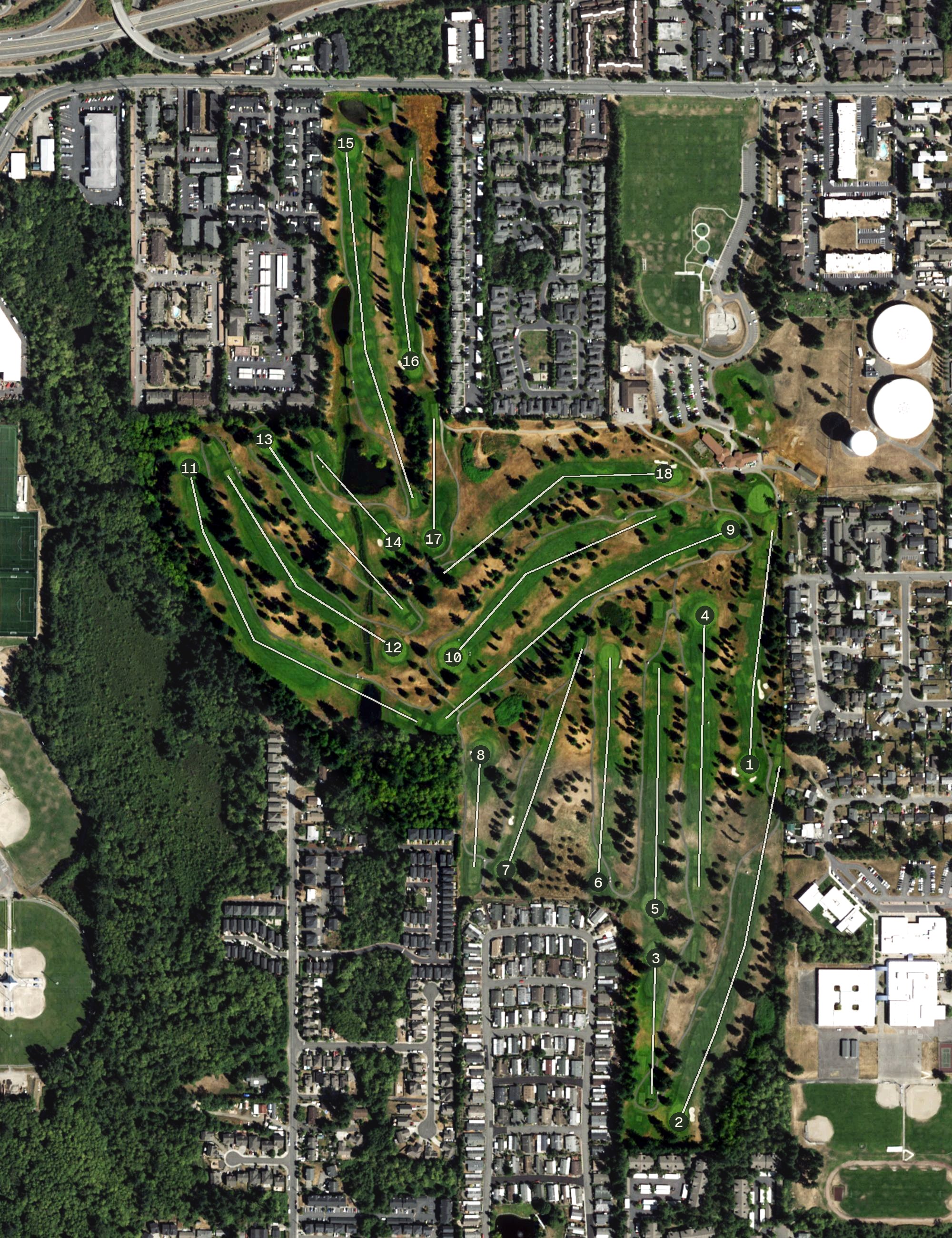 Aerial view of Walter E. Hall Memorial Golf Course, WA