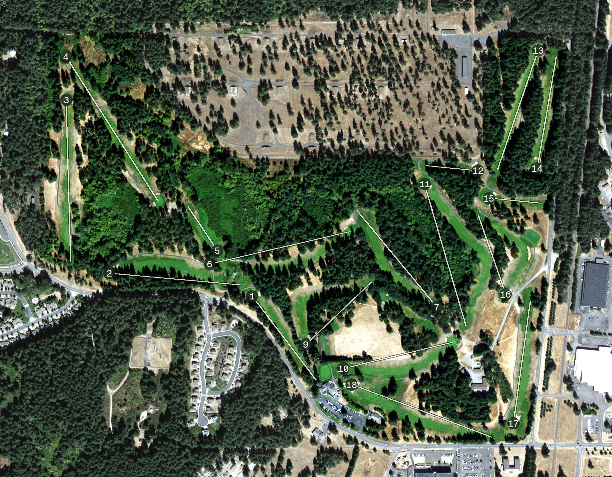 Aerial view of Whispering Firs Golf Course, WA
