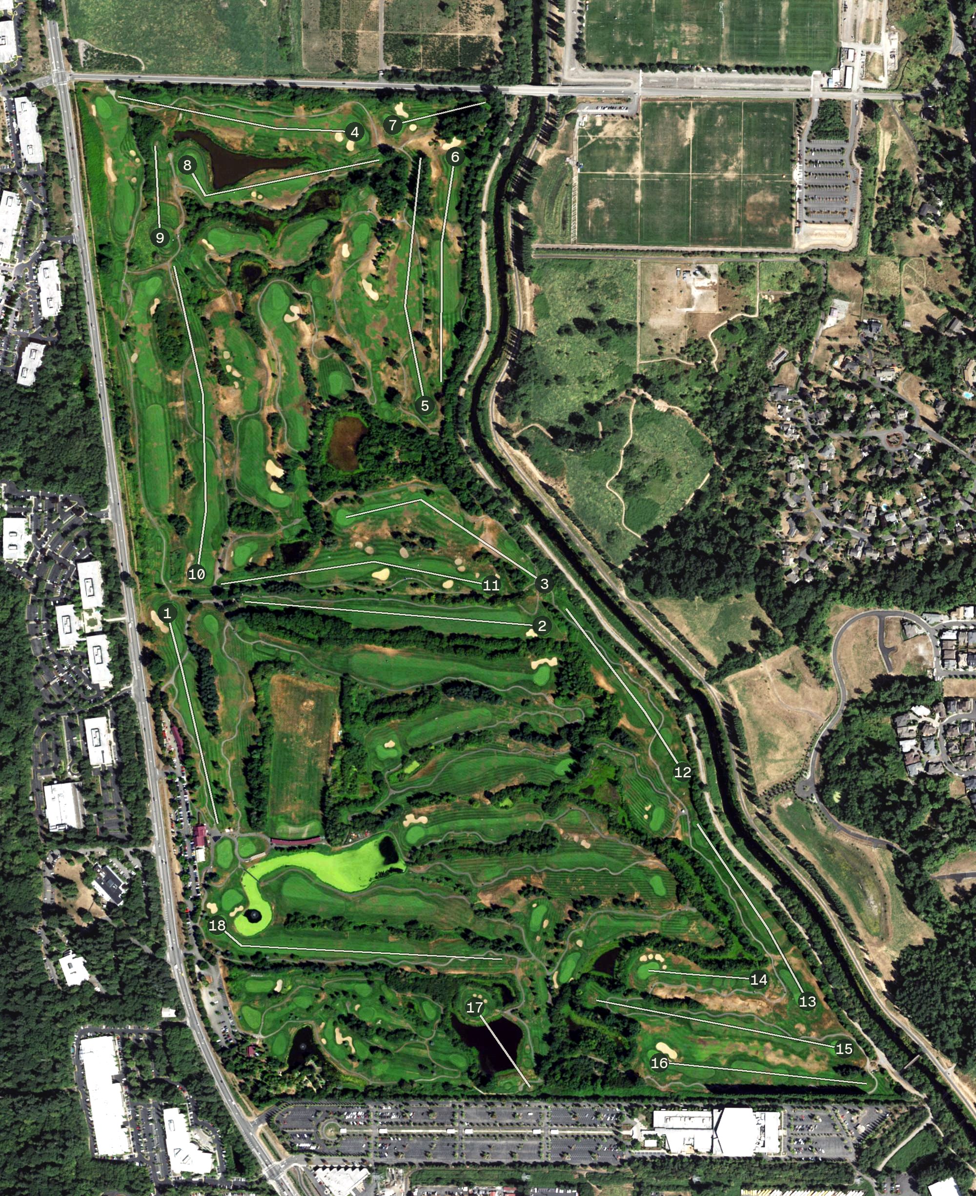 Aerial view of Willows Run Golf Club, WA