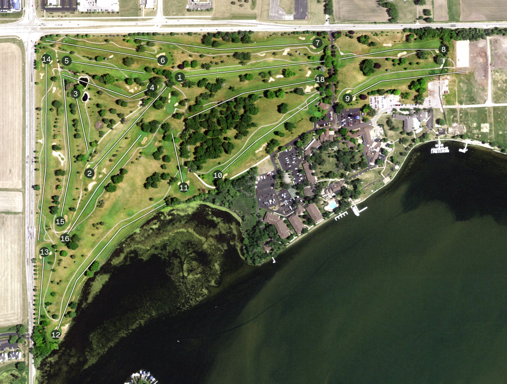 Aerial view of Majestic Oaks at Lake Lawn Resort, WI