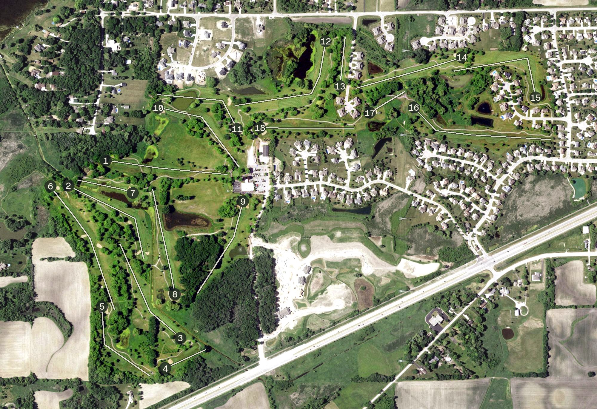 Aerial view of Muskego Lakes Country Club, WI