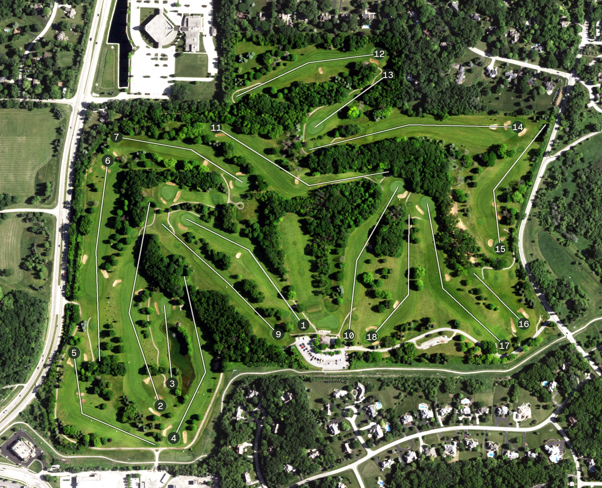 Aerial view of Naga-Waukee War Memorial Golf Course, WI