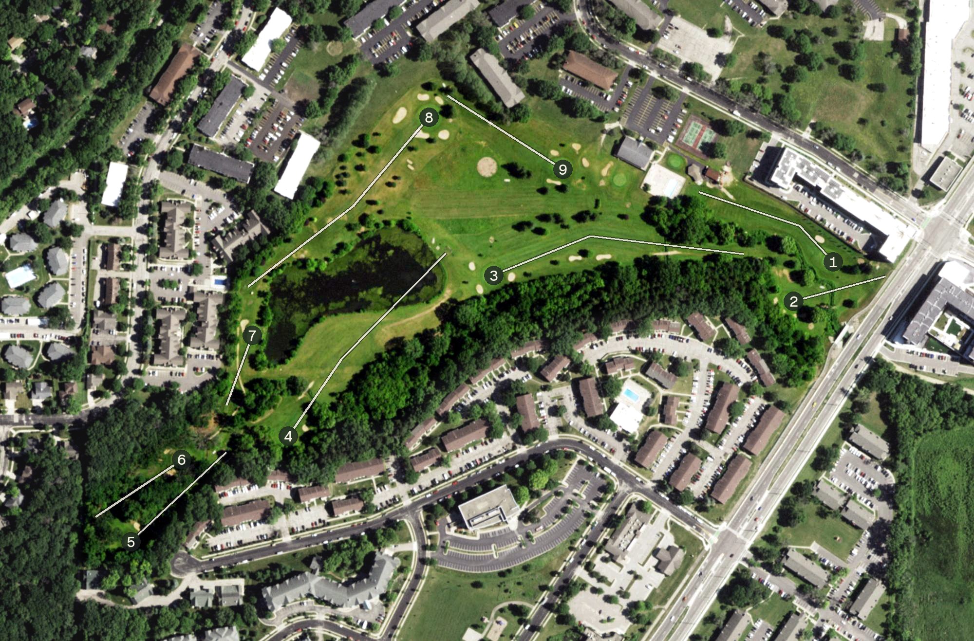 Aerial view of Nine Springs Golf Course, WI