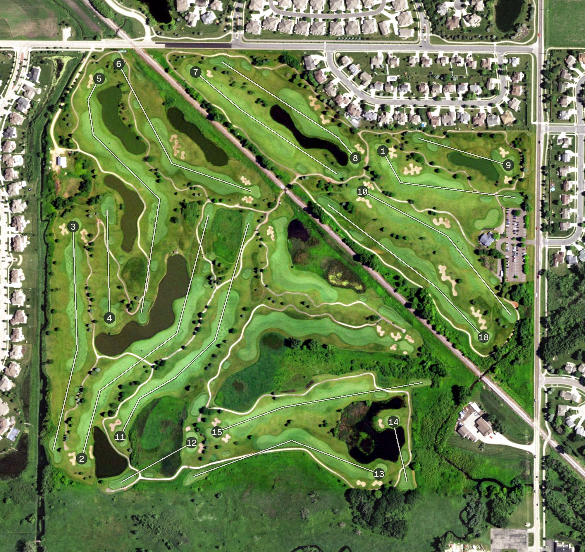 Aerial view of The Meadows of Six Mile Creek Golf Course, WI