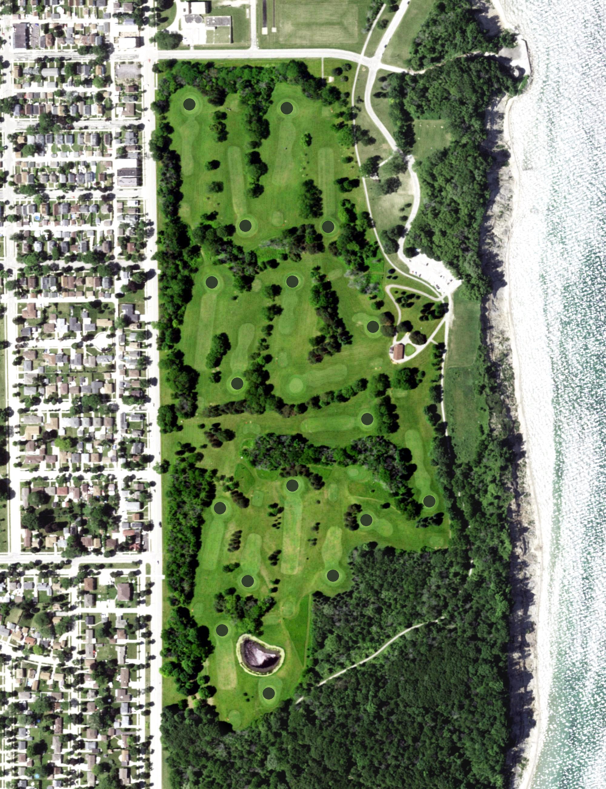 Aerial view of Warnimont Park Golf Course, WI