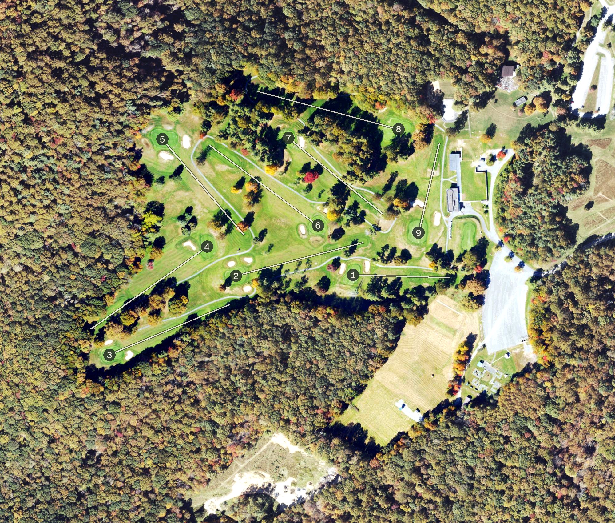 Aerial view of Pipestem Resort State Park Short Course, WV