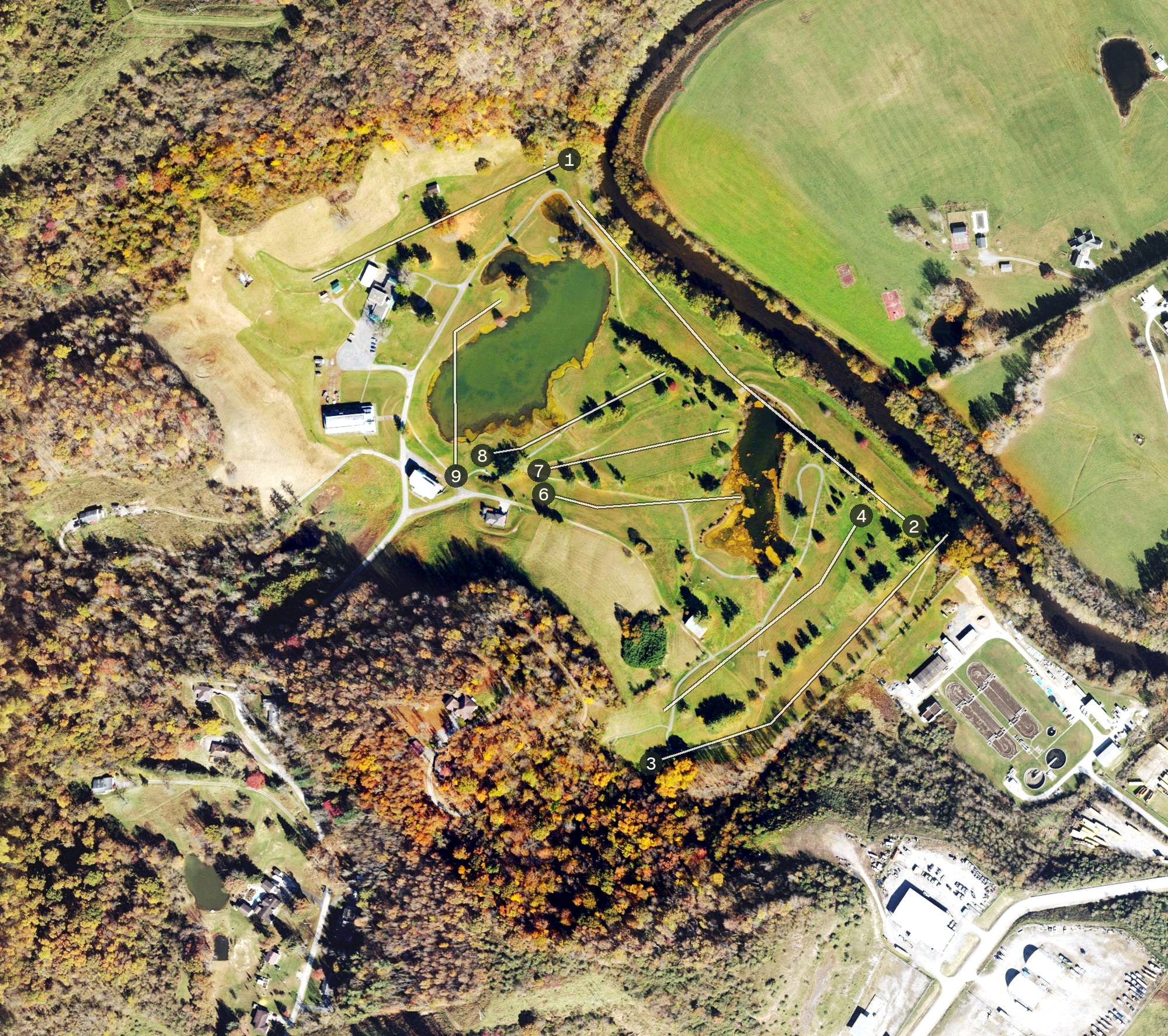 Aerial view of Riverbend Golf Club at EvUnBreth, WV