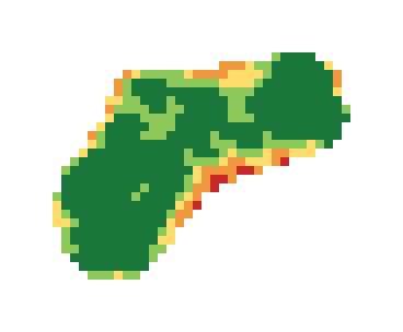 Slope map of the 2nd green at Pointe West Country Club